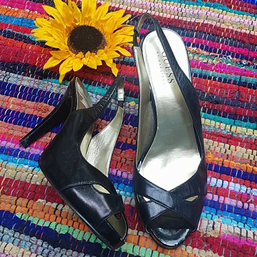 Guess Leather Peep Toe Pumps